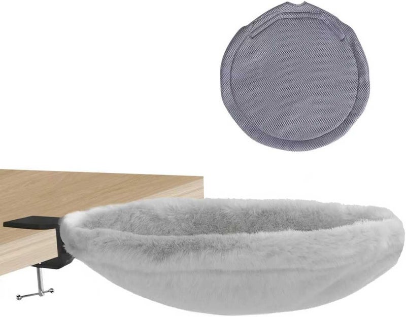 Cat Desk Bed，Cat Hammock In Grey Rabbit-Like Fleece, Premium Steel Frame, 20 Kg Load Capacity, With Summer Replacements - Image 1