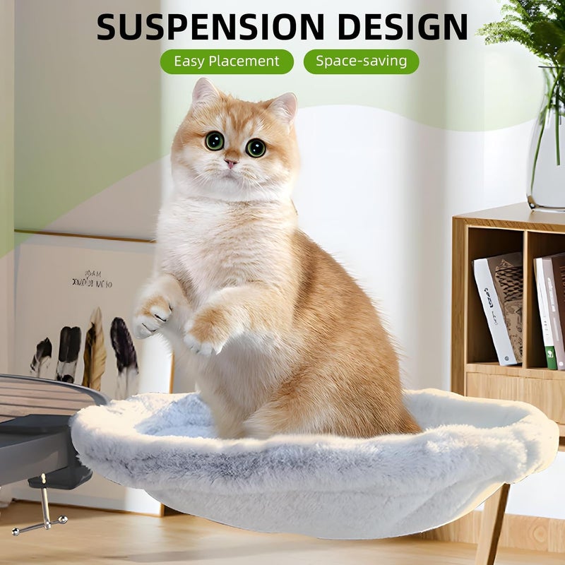 Cat Desk Bed，Cat Hammock In Grey Rabbit-Like Fleece, Premium Steel Frame, 20 Kg Load Capacity, With Summer Replacements - Image 4