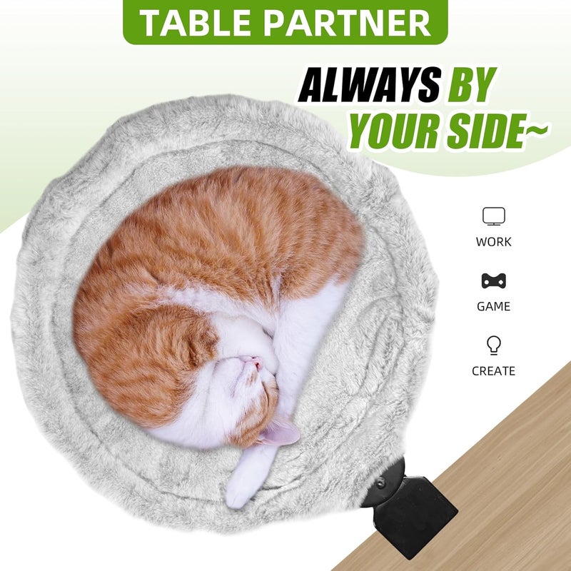 Cat Desk Bed，Cat Hammock In Grey Rabbit-Like Fleece, Premium Steel Frame, 20 Kg Load Capacity, With Summer Replacements - Image 3