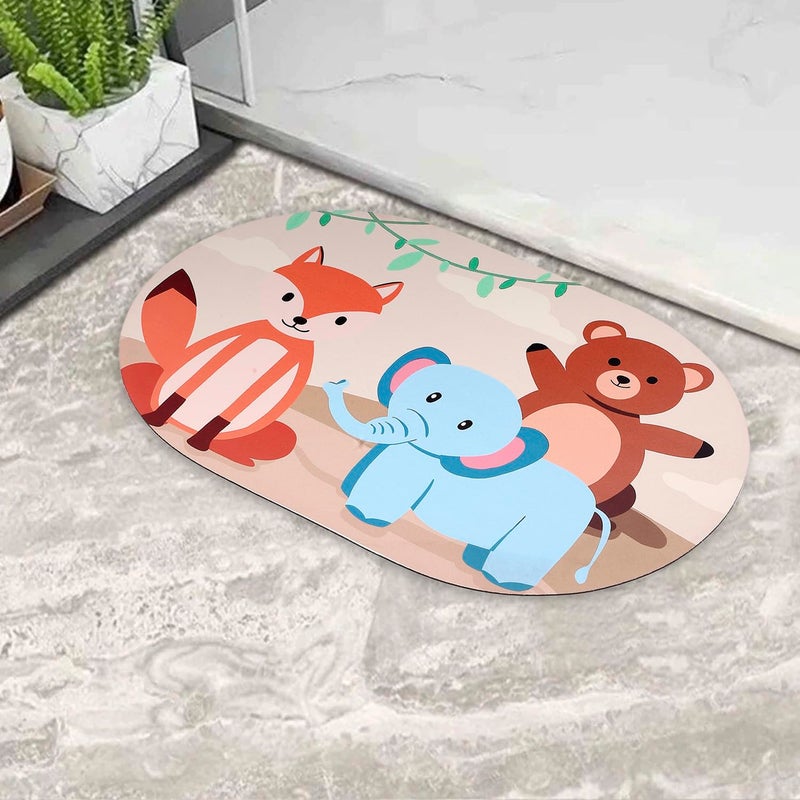 Status Contract Super Water Absorbent Soft Doormat Quick Dry Dirt Barrier for Home Bathroom 38x 58cms 1 Animal Silicon Multicolor Oval - Image 1