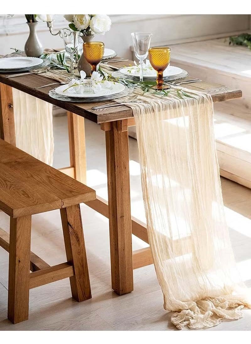 YIM-VIBEHAUS - Cheesecloth Table Runner, 90 x 400 cm Boho Gauze Table Decor, Translucent Tablecloth for Wedding Reception Bridal Shower Party Decoration Table Centerpiece - Image 1