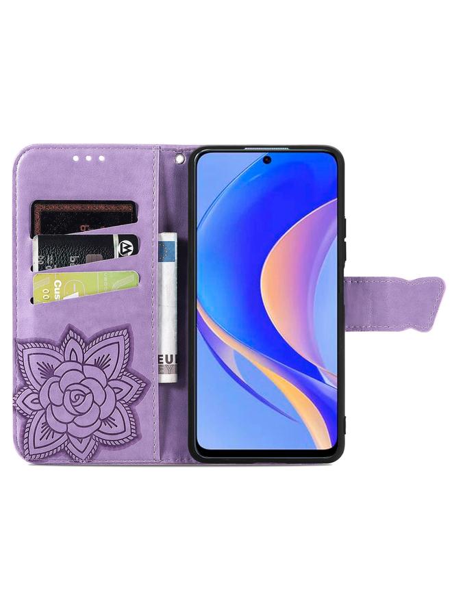 زبون جراب لهاتف Huawei nova Y90، جراب جلدي أفقي منقوش عليه زهرة حب الفراشة مع حامل / فتحة بطاقة / محفظة / حبل - Image 3