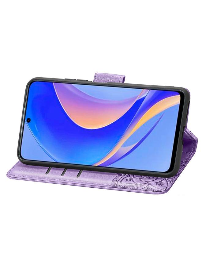 زبون جراب لهاتف Huawei nova Y90، جراب جلدي أفقي منقوش عليه زهرة حب الفراشة مع حامل / فتحة بطاقة / محفظة / حبل - Image 4