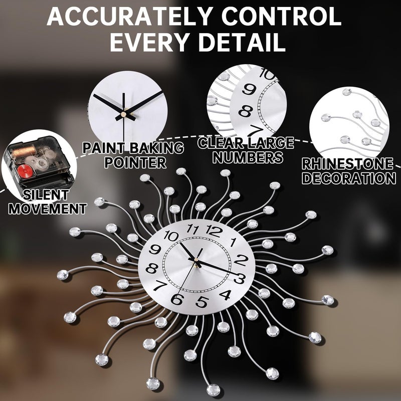 SIN&MI Large Wall Clock for Living Room Decor,Quiet Metal Quartz Clocks Modern Dial Bling Big Crystal Wall Clocks for Home Kitchen Bedroom Indoor Decorative / 20 Inch - Image 2