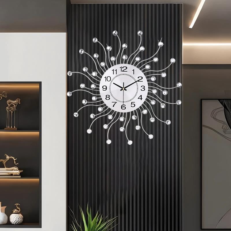 SIN&MI Large Wall Clock for Living Room Decor,Quiet Metal Quartz Clocks Modern Dial Bling Big Crystal Wall Clocks for Home Kitchen Bedroom Indoor Decorative / 20 Inch - Image 1
