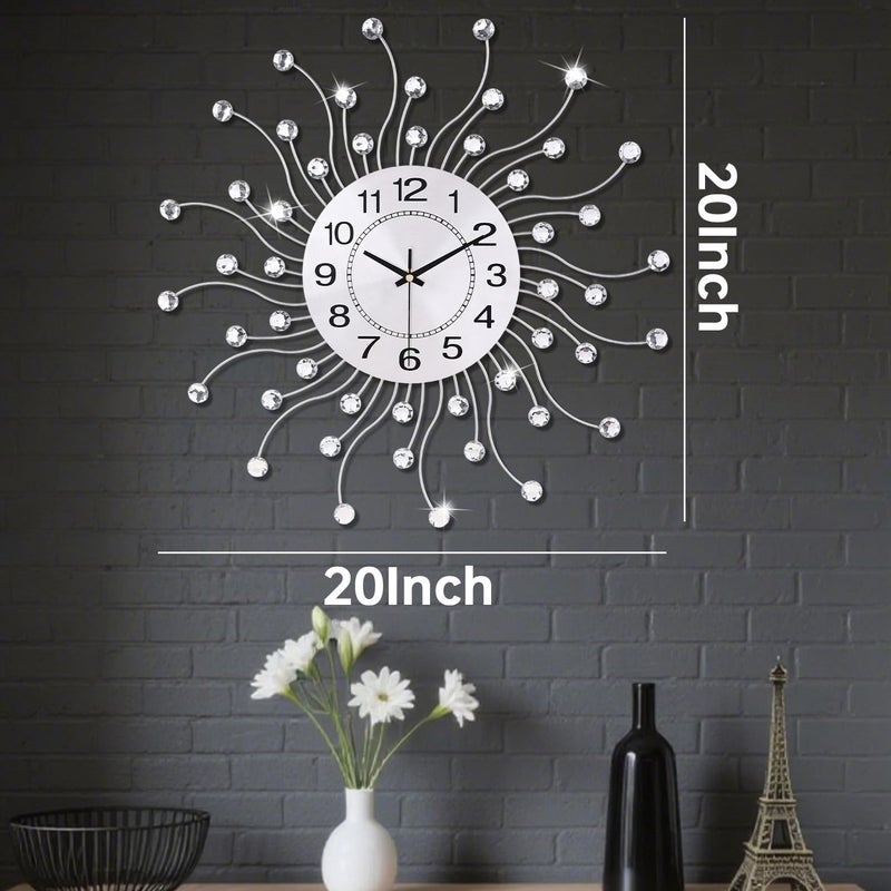 SIN&MI Large Wall Clock for Living Room Decor,Quiet Metal Quartz Clocks Modern Dial Bling Big Crystal Wall Clocks for Home Kitchen Bedroom Indoor Decorative / 20 Inch - Image 4