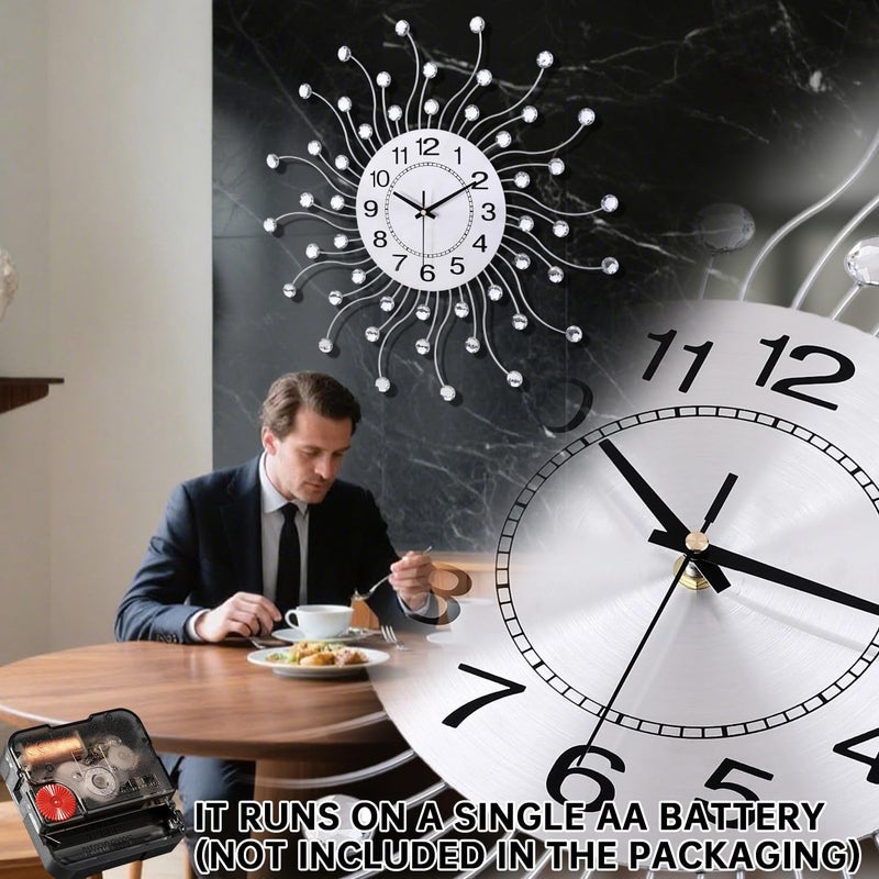 SIN&MI Large Wall Clock for Living Room Decor,Quiet Metal Quartz Clocks Modern Dial Bling Big Crystal Wall Clocks for Home Kitchen Bedroom Indoor Decorative / 20 Inch - Image 3