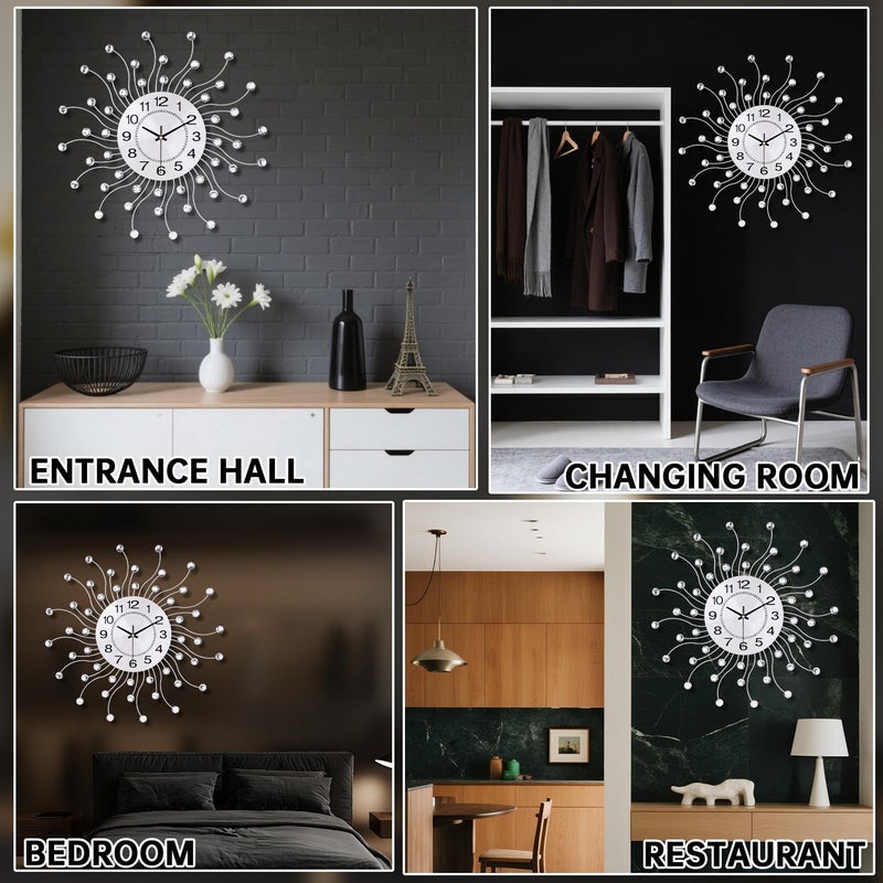 SIN&MI Large Wall Clock for Living Room Decor,Quiet Metal Quartz Clocks Modern Dial Bling Big Crystal Wall Clocks for Home Kitchen Bedroom Indoor Decorative / 20 Inch - Image 5