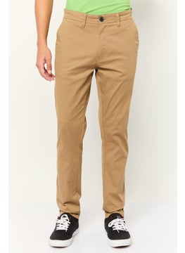 Threadbare Men Slim Fit Solid Chino Pants, Taupe Tan  - Image 1