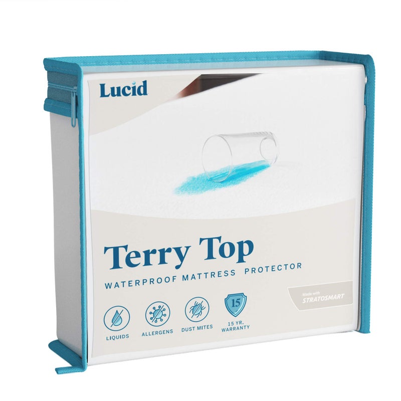 LUCID Premium Hypoallergenic 100% Waterproof Mattress Protector - Universal Fit, Cotton Terry Top,White Twin - Image 1