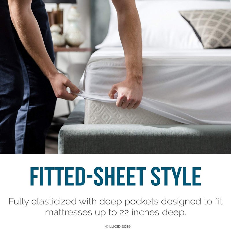 LUCID Premium Hypoallergenic 100% Waterproof Mattress Protector - Universal Fit, Cotton Terry Top,White Twin - Image 5