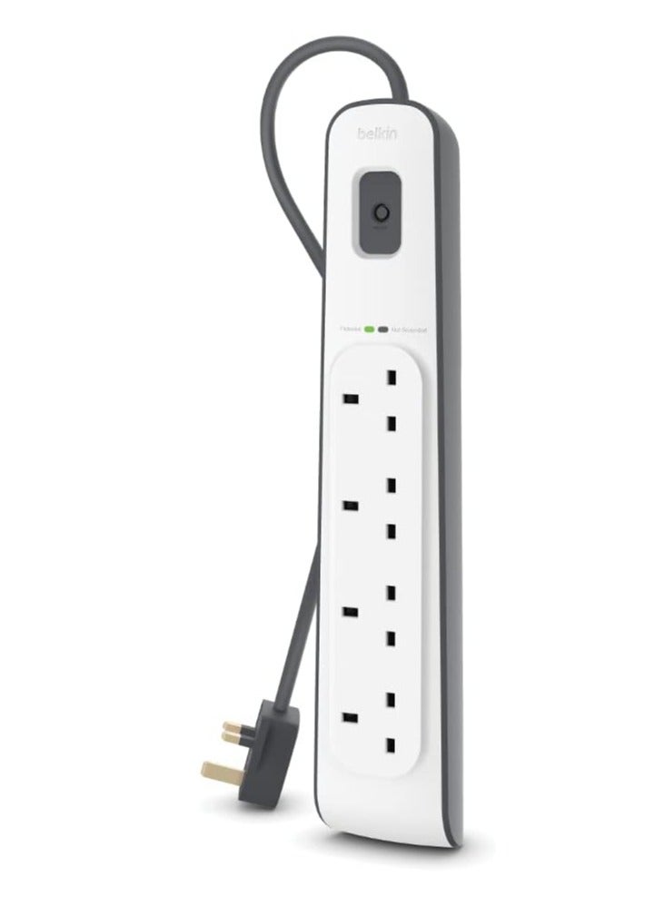 Belking Belkin Bsv400Af2M 4-Way Surge Protection Strip With 2 Meters Cord Length - Heavy Duty Electrical Extension Socket, Durable And Robust Housing, 14Awg Capacity On/Off Switch White, Meter V1 - Image 1