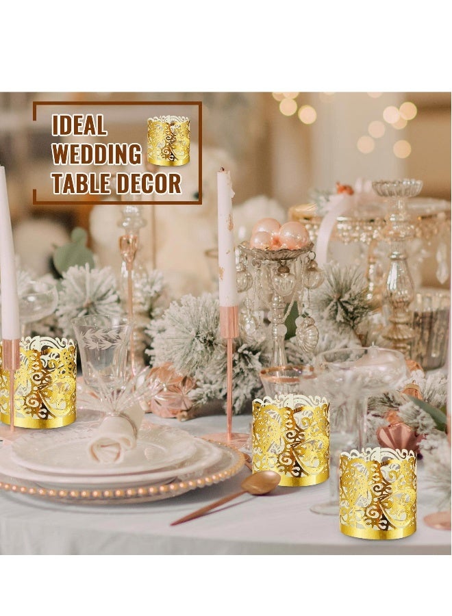 Tealight Votive Wrap Votive Candle Holders Laser Cutting Paper Candle Holder for Table LED Tealight Decor Party Wedding Gold 100 Pieces - Image 4