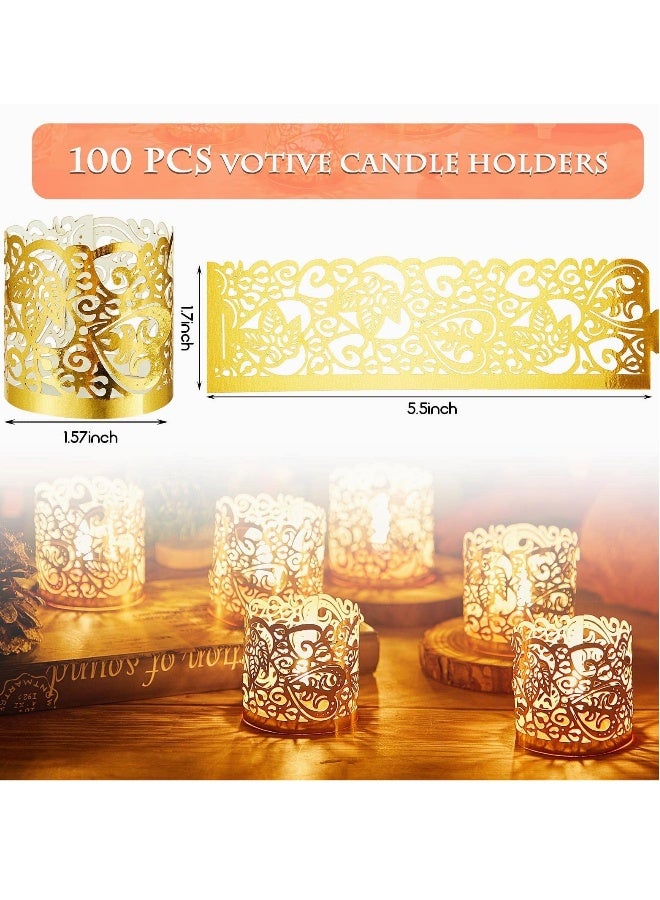 Tealight Votive Wrap Votive Candle Holders Laser Cutting Paper Candle Holder for Table LED Tealight Decor Party Wedding Gold 100 Pieces - Image 2