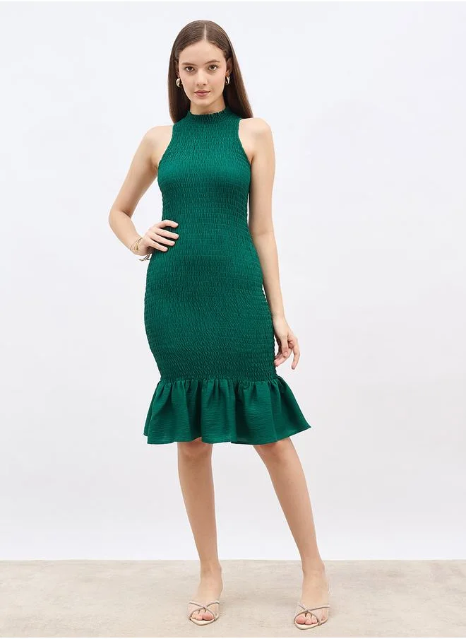 ستايلي Styli Ruffled Hem Sleeveless Knee-Length Dress