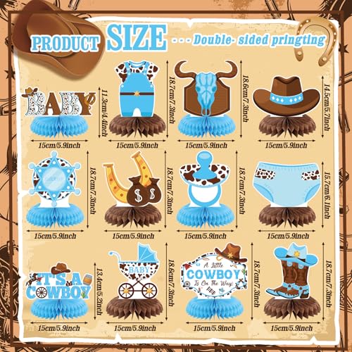 Moinchore 12 Pcs Cowboy Baby Shower Decorations a Little Cowboy Is on the Way Honeycomb Centerpieces Western Baby Shower Decorations Western Table Topper Table Decoration for Birthday Party Favors - Image 5