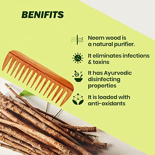 Rufiys Wooden Curly Hair Wide Tooth Comb | Neem Wood Curly Hair Comb for Women & Men | Hair Growth | Anti Dandruff | Detangler (Neem-Comb_16 model) - Image 5