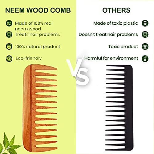 Rufiys Wooden Curly Hair Wide Tooth Comb | Neem Wood Curly Hair Comb for Women & Men | Hair Growth | Anti Dandruff | Detangler (Neem-Comb_16 model) - Image 3