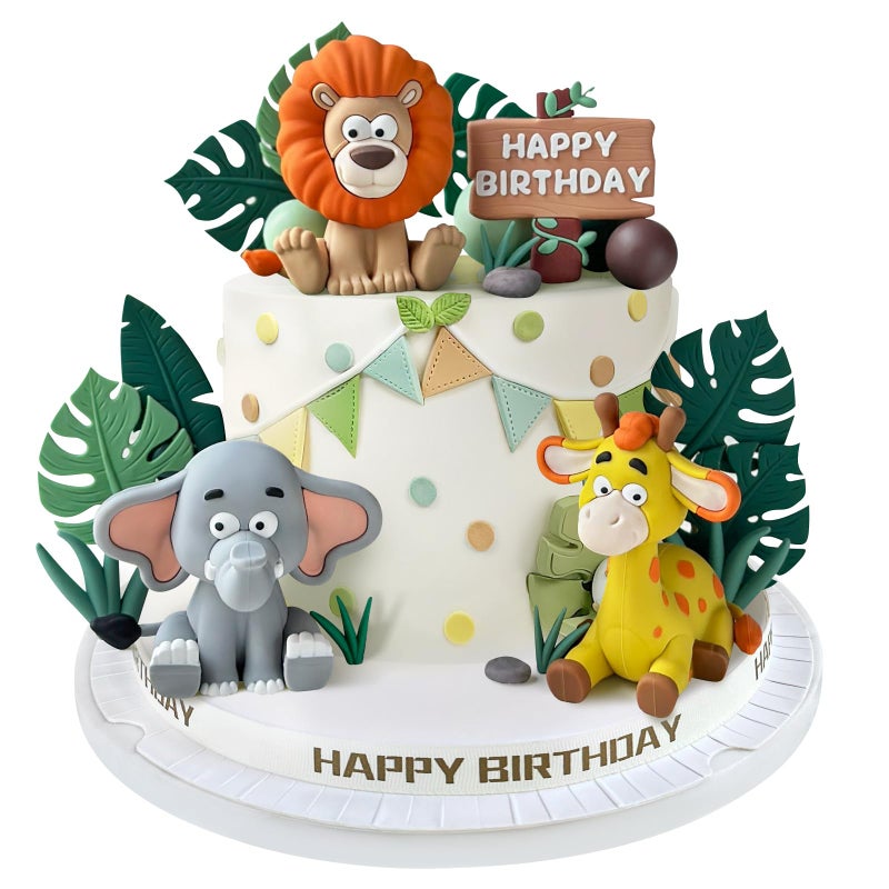 Zafena 23pcs Safari Animal Cake Topper Jungle Wild Cake Toppers with Leaves Balls Cake Decorations for Safari Animals Themed Birthday Party Decorations Jungle Wild Animal Style - Image 2
