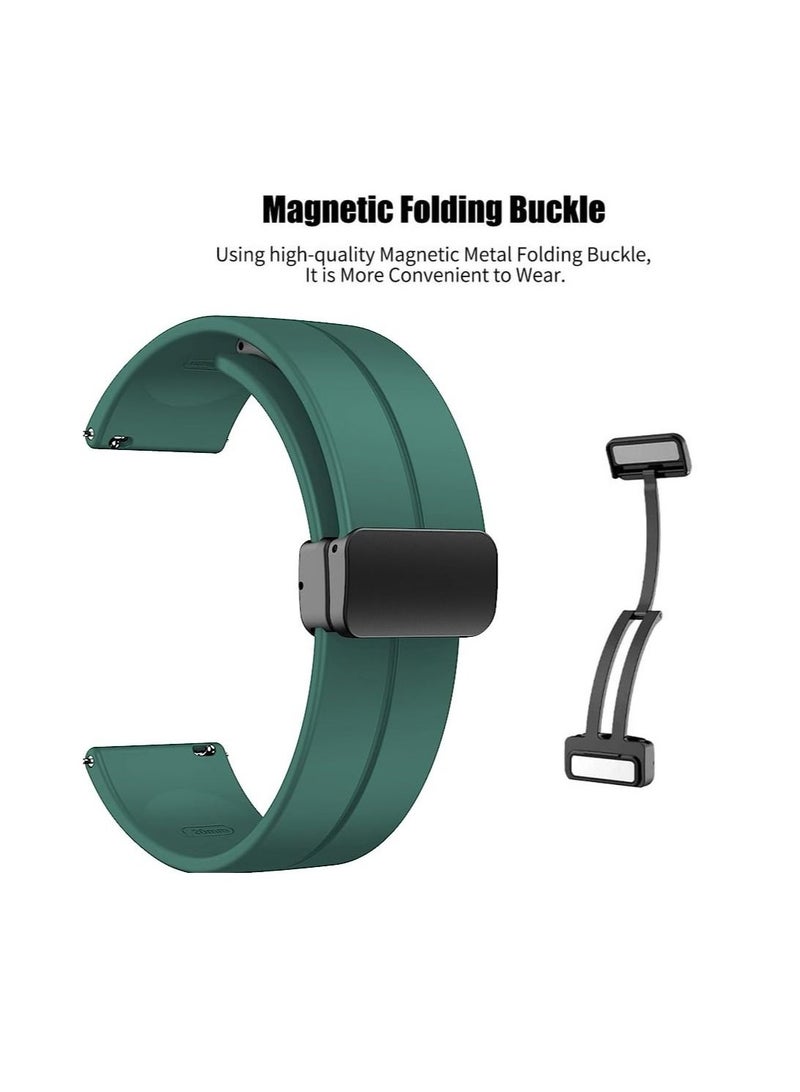حزام من السيليكون مقاس 22 ملم مع مشبك قابل للطي مغناطيسي لساعة هواوي جي تي الذكية مقاس 46 ملم أخضر - Image 2