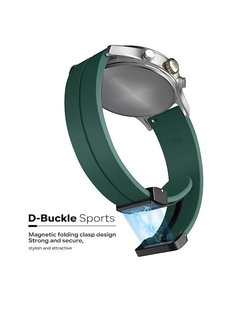 حزام من السيليكون مقاس 22 ملم مع مشبك قابل للطي مغناطيسي لساعة هواوي جي تي الذكية مقاس 46 ملم أخضر - Image 3