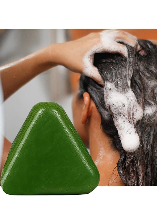 اس كي تي Natural Herbal Anti-Hair Loss Shampoo Soap, Green Triangle, Scalp Care and Hair Root Strengthening - Image 3