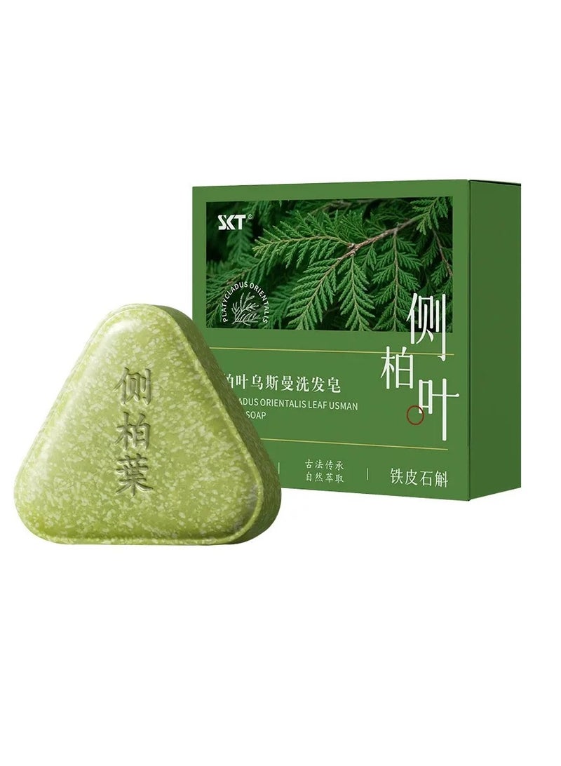 اس كي تي Natural Herbal Anti-Hair Loss Shampoo Soap, Green Triangle, Scalp Care and Hair Root Strengthening - Image 1