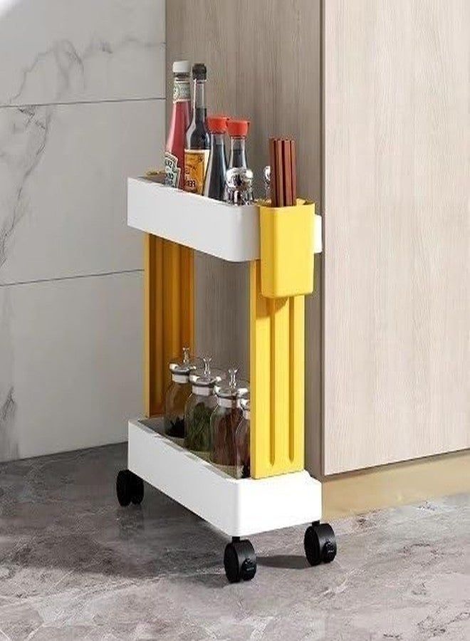 XVIA Multipurpose 2/3 Layer Folding Kitchen Storage Rack ABS Plastic Space Saving Storage Rack Organizer with Wheels (White) (2 Layers) - Image 1