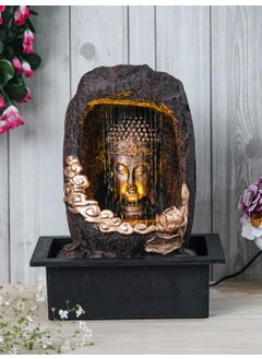 CHRONIKLE CHRONIKLE Polyresin Tabletop Gold Brown Meditating Buddha Sitting in Cave Style Indoor Front Curtain Waterfall Fountain for Home Decor with LED Light Speed Controller Pump Size 40 x 22 x 295CM 