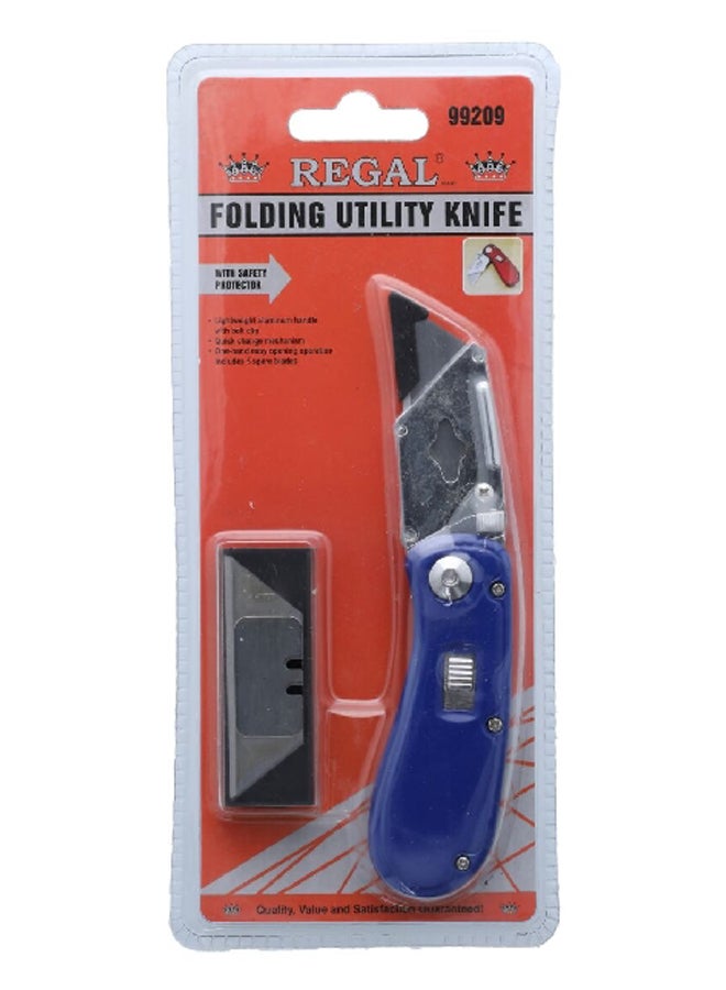 Lightweight Quick Change Mechanism Folding Utility Knife with Blades Blue and Silver 2.6 x 22.8 x 9.8 cm 99209
