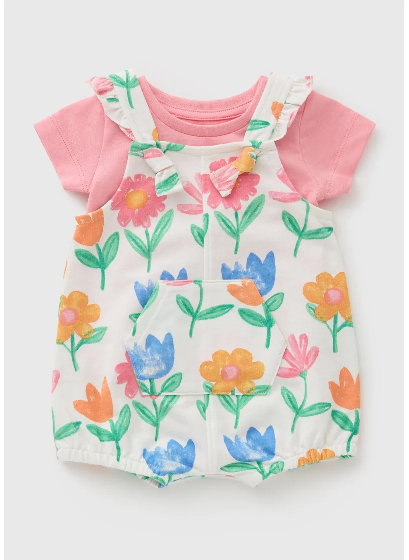 Matalan Baby Cream Floral Top & Dungaree Set