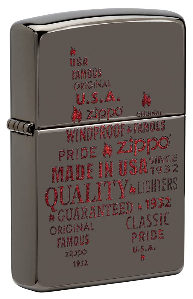 Zippo Typographic Zippo Flame Art Design Black Ice Pocket Lighter - Image 1