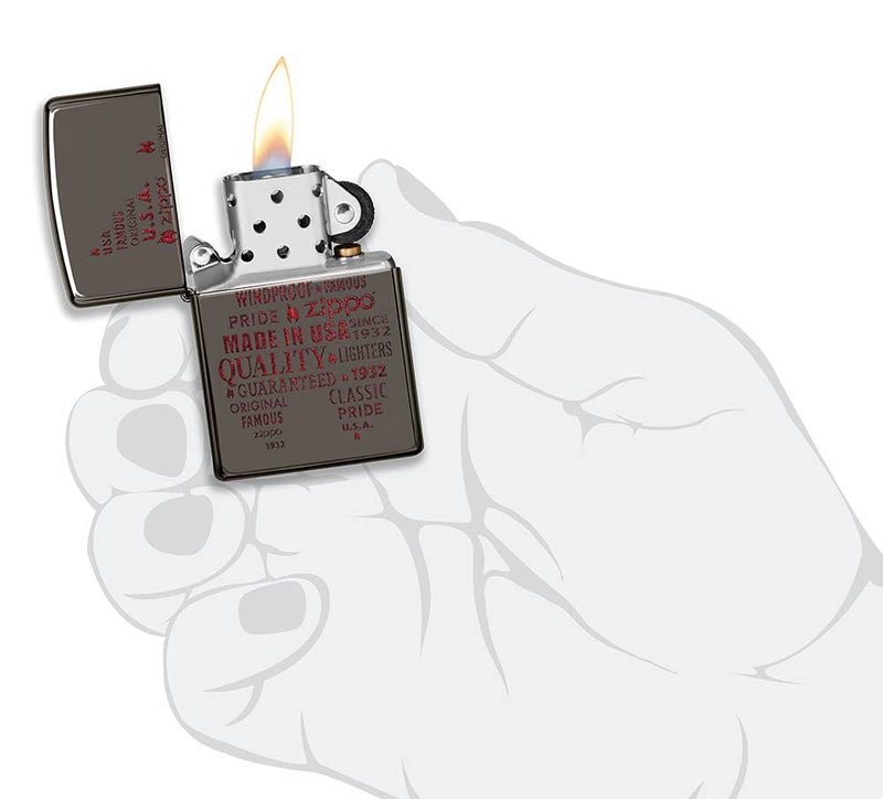 Zippo Typographic Zippo Flame Art Design Black Ice Pocket Lighter - Image 5