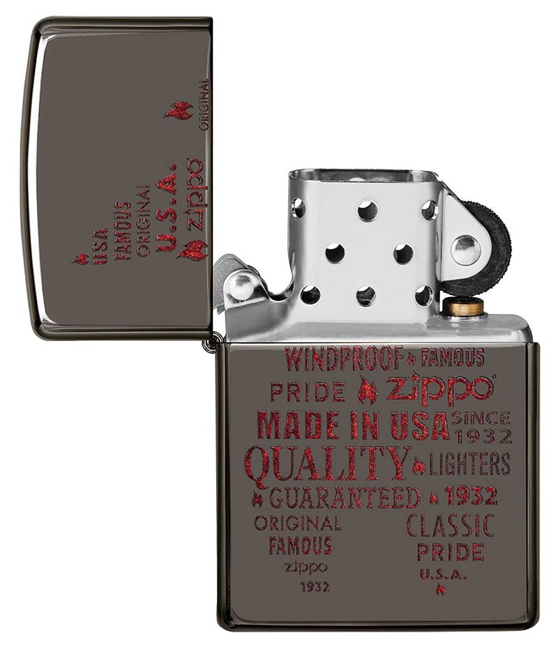 Zippo Typographic Zippo Flame Art Design Black Ice Pocket Lighter - Image 4