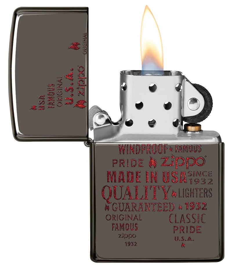 Zippo Typographic Zippo Flame Art Design Black Ice Pocket Lighter - Image 3