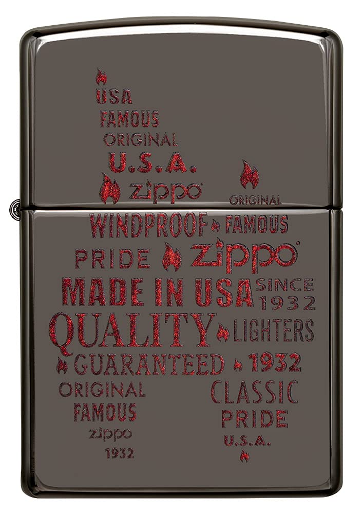 Zippo Typographic Zippo Flame Art Design Black Ice Pocket Lighter - Image 2