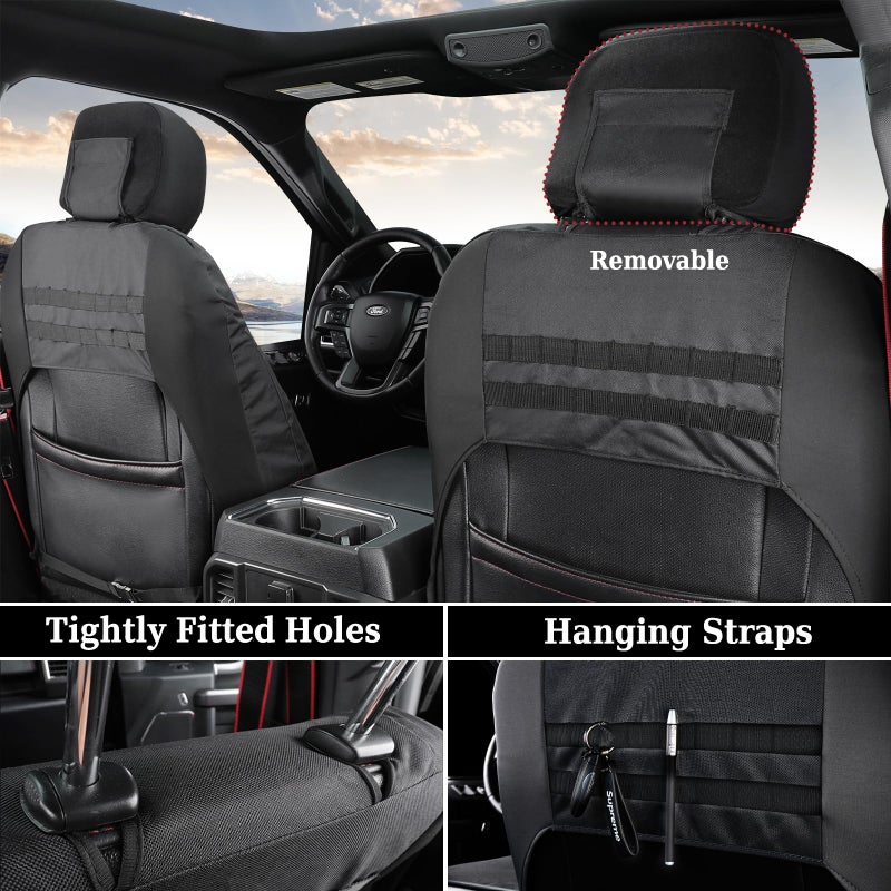 Coverado Front Seat Covers, Waterproof Oxford Seat Protector for Car Seat Cushions for Kids & Dogs, Compatible with 2015-2025 Ford F150 & 2017-2025 Ford F250 F350 F450 (Black, 2PCS) - Image 2
