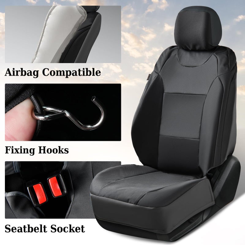 Coverado Front Seat Covers, Waterproof Oxford Seat Protector for Car Seat Cushions for Kids & Dogs, Compatible with 2015-2025 Ford F150 & 2017-2025 Ford F250 F350 F450 (Black, 2PCS) - Image 3