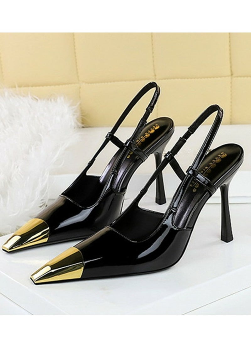 BIGTREE Women's Metal Closed Pointed Toe Stiletto Pump High Heels Black 9.5 CM - Image 1