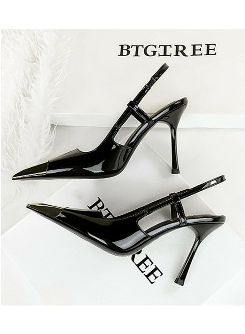 BIGTREE Women's Metal Closed Pointed Toe Stiletto Pump High Heels Black 9.5 CM - Image 3