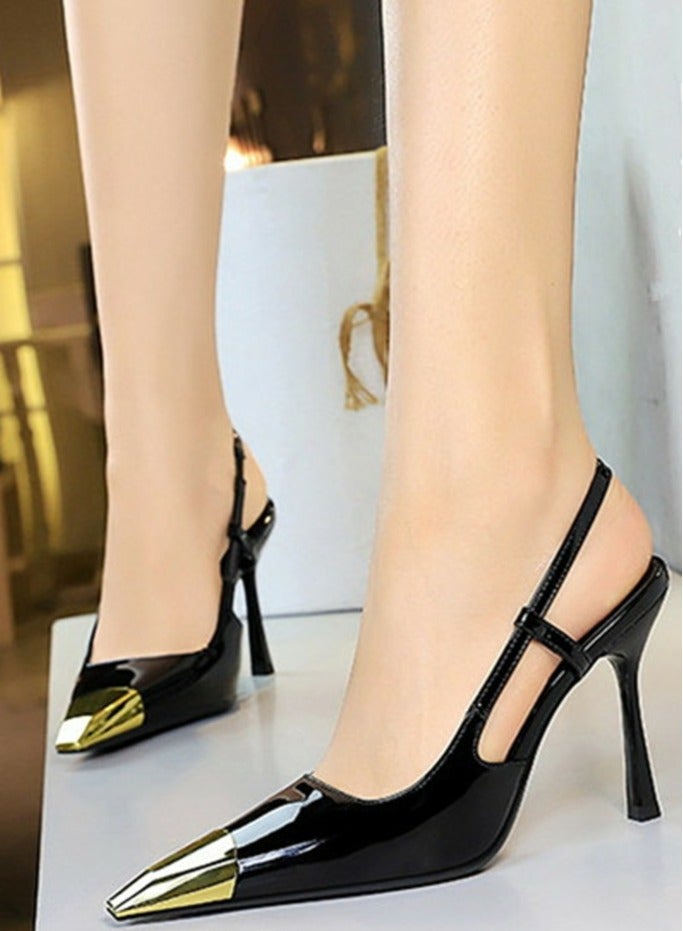 BIGTREE Women's Metal Closed Pointed Toe Stiletto Pump High Heels Black 9.5 CM - Image 4