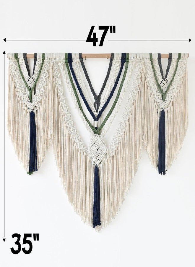 Jakalin Macrame Wall Hanging Handwoven Boho Wall Decor 47" W x 35" L Wavy Fringe Arc Shaped Tassel Tapestry for Living Room Bedroom (Ivory Blue Green - Image 5