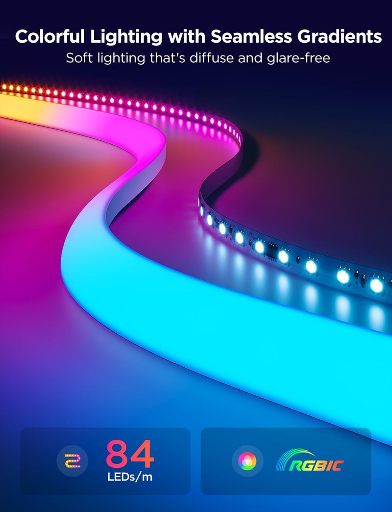 Govee Govee Neon Rope Light for Wall Lining, LED Rope Lights Work with Matter, Google Assistant, Alexa, 16.4ft RGBIC Strip Lights with Smart App Control and Music Sync for Living Room, Bedroom, Wall Corners  - Image 2