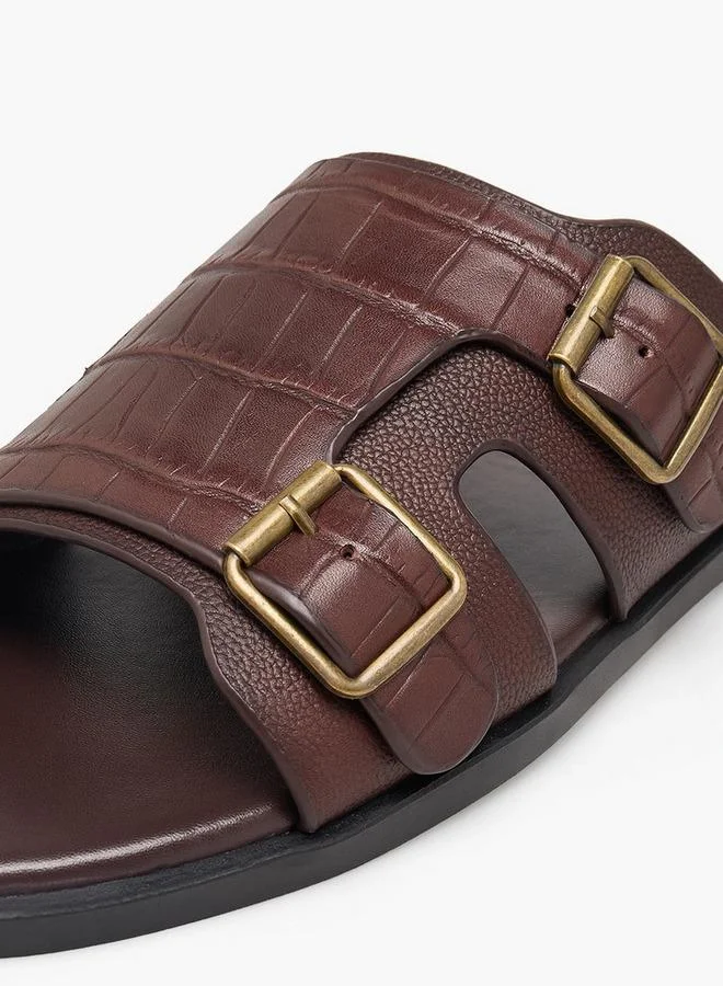 Duchini BROWN Men Textured Buckle Accent Sandals for Men | Best Price UAE