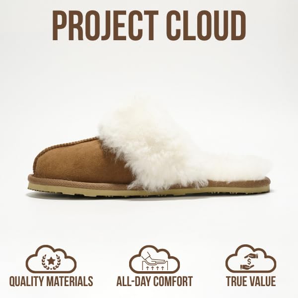Project Cloud 100% Genuine Leather and Australian Sheepskin Scuff Slippers for Women - Non- Slip Womens Slippers Memory Foam House Slipper (Lynsey, CHSTNUT, 6.5) - Image 4