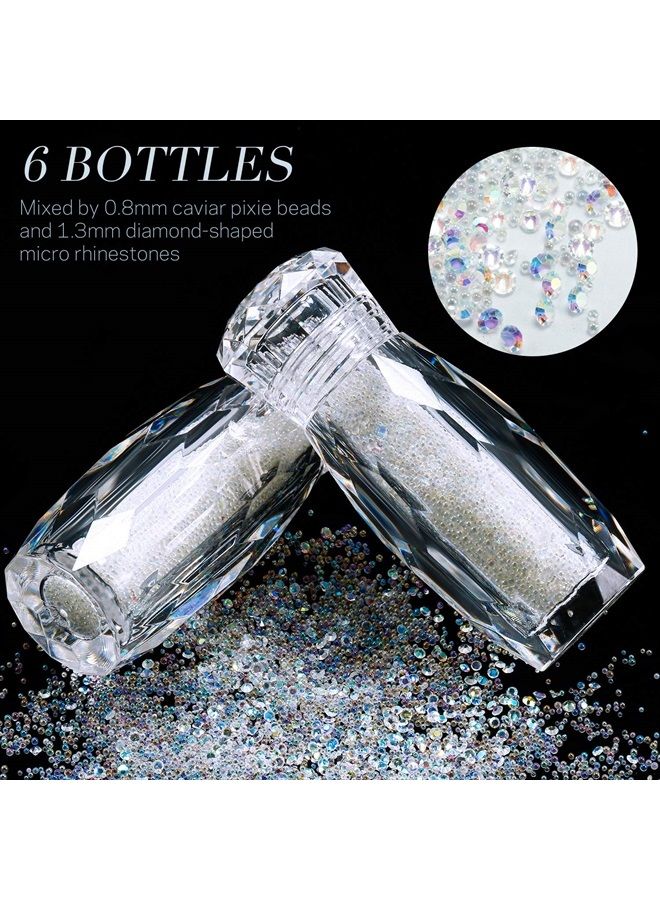 Blulu 6 Bottles Diamonds Micro Caviar Beads Micro Pixie Beads Nail Beads Gravel Nail Stone Crystal Rhinestones Nail Decorations for DIY 3D Nail (AB Color) - Image 2
