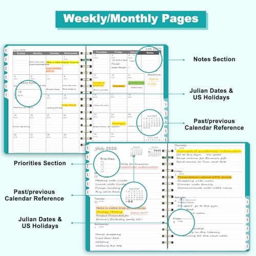 Ymumuda 2026 Planner, Daily Weekly and Monthly Planner，Jan 2026 - Dec 2026, 8.4" x 6.3", 2026 Calendar Planner Book with Tabs, Spiral Notebook with Inner Pocket for Office Home School Supplies - Image 2