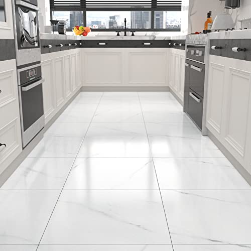 WESTICK بلاط أرضيات فينيل مقاوم للماء من WESTICK بتصميم رخام أبيض، بلاط لاصق سهل التركيب للمطبخ وغرفة النوم والمخيم 12 × 12 بوصة 5 قطع - Image 1