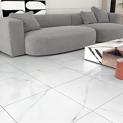 WESTICK بلاط أرضيات فينيل مقاوم للماء من WESTICK بتصميم رخام أبيض، بلاط لاصق سهل التركيب للمطبخ وغرفة النوم والمخيم 12 × 12 بوصة 5 قطع - Image 3