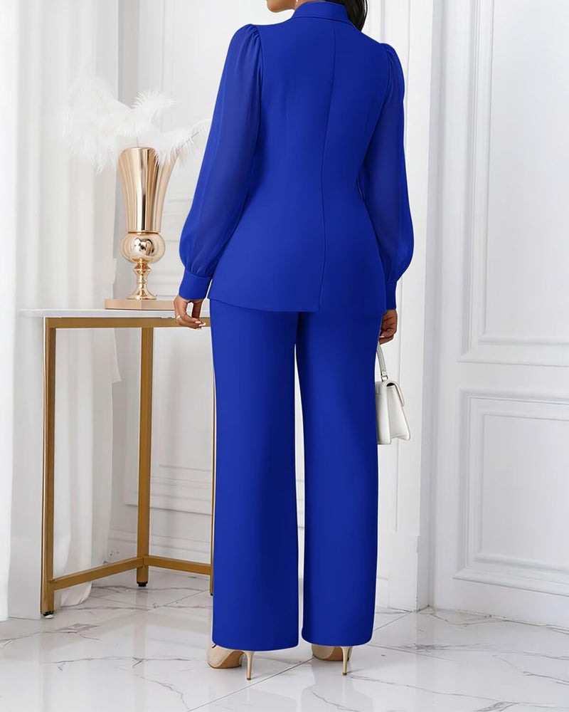 Kafiloe Women's Suits 2 Piece Set Dressy Long Sleeve Blazer Pants Suits Work Office Business Casual Outfits Royal Blue L - Image 5